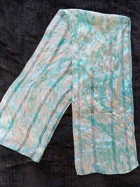 Vintage Vera Neumann 100% Silk Scarf Teal Turquoise Marble Print Made in Japan
